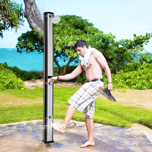 Costway 7.2 FT 9.3 Gallon Solar Heated Shower w/ Adjustable Head & Foot Tap Spigot Grey