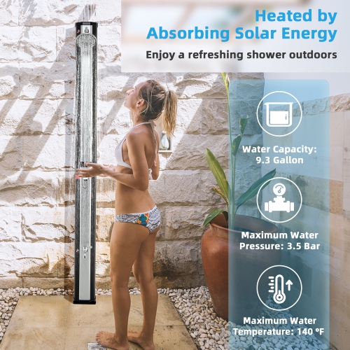 Costway 7.2 FT 9.3 Gallon Solar Heated Shower w/ Adjustable Head & Foot Tap Spigot Grey