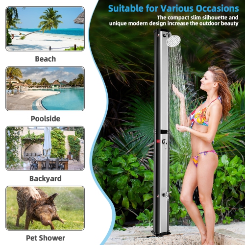 Costway 7.2 FT 9.3 Gallon Solar Heated Shower w/ Adjustable Head & Foot Tap Spigot Grey