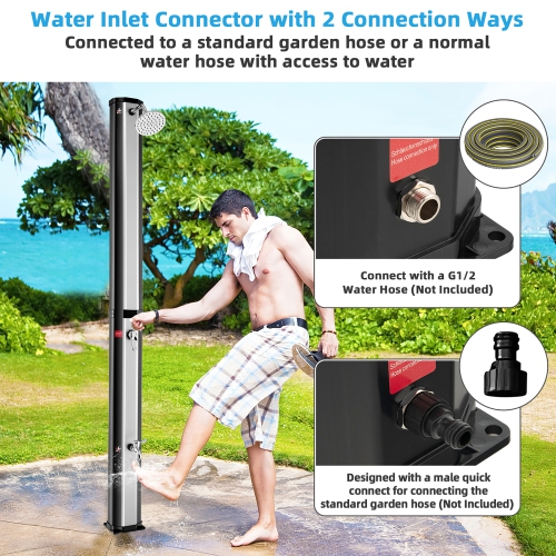 Costway 7.2 FT 9.3 Gallon Solar Heated Shower w/ Adjustable Head & Foot Tap Spigot Grey