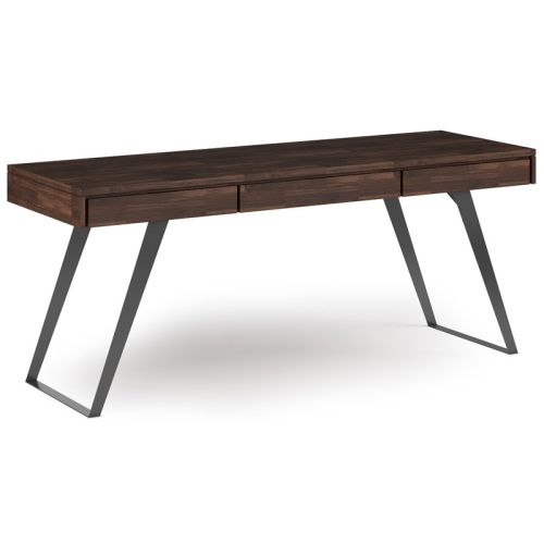 Simpli Home Lowry 72" Solid Wood Writing Desk in Distressed Charcoal Brown