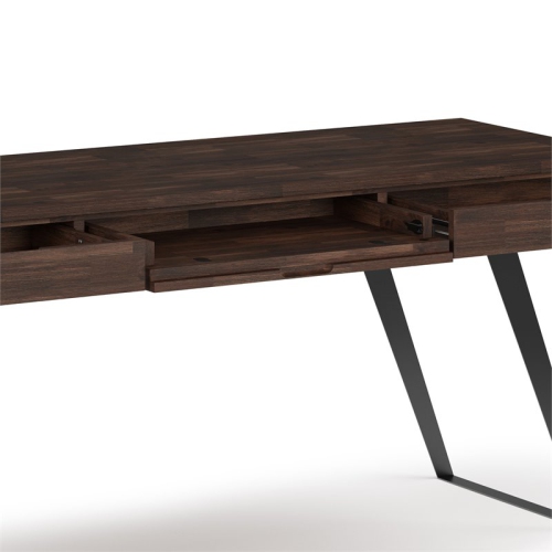 Simpli Home Lowry 72" Solid Wood Writing Desk in Distressed Charcoal Brown