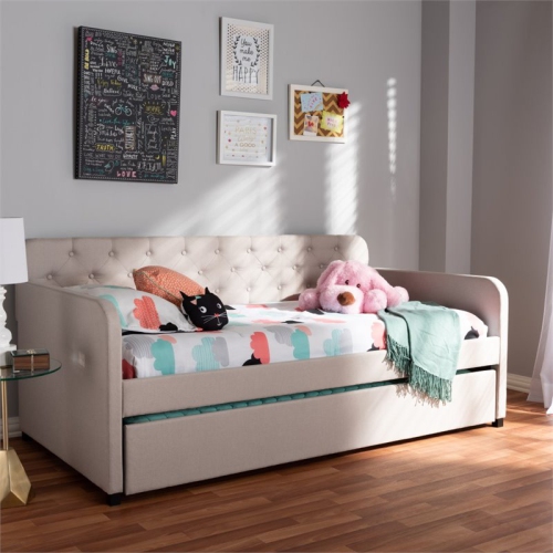 Lit de repos simple contemporain en tissu capitonné Bowery Hill, beige