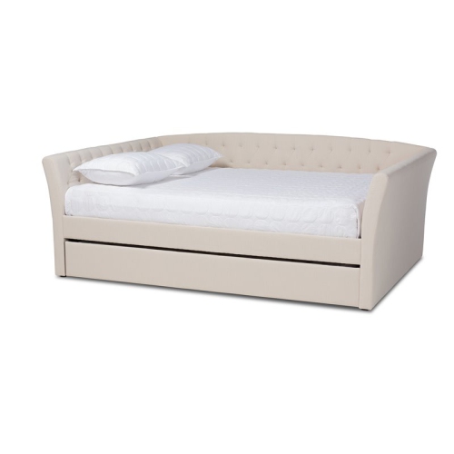 Image 1 of 10.. Bowery Hill Queen Size Beige Upholstered Daybed with Trundle