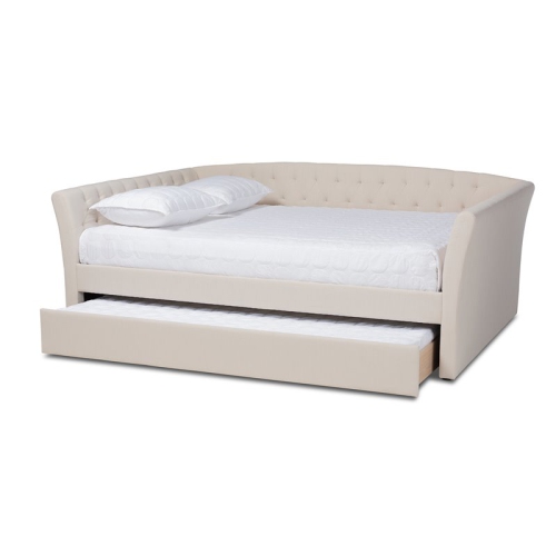 Bowery Hill Queen Size Beige Upholstered Daybed with Trundle