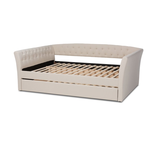 Bowery Hill Queen Size Beige Upholstered Daybed with Trundle