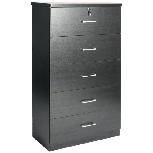BETTER HOME PRODUCTS  Olivia Wooden Tall 5 Drawer Chest Bedroom Dresser In In Black