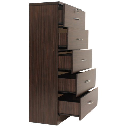 Pemberly Row Engineered Wood Wooden Tall 5 Drawer Chest Bedroom Dresser Tobacco