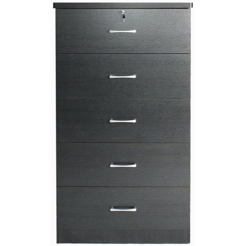 Pemberly Row Contemporary Wooden Tall 5 Drawer Chest Bedroom Dresser in Black