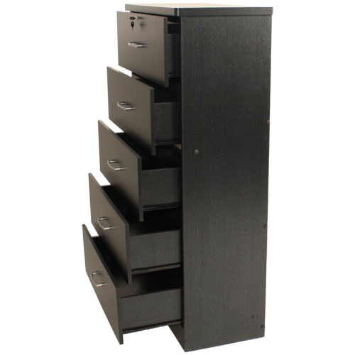 Pemberly Row Contemporary Wooden Tall 5 Drawer Chest Bedroom Dresser in Black