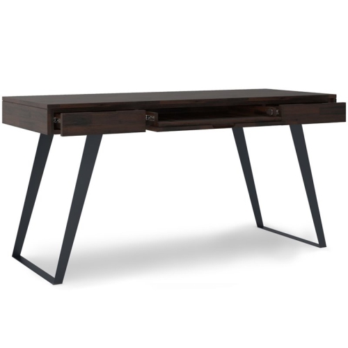 Simpli Home Lowry 54" Solid Wood Modern Computer Desk in Hickory Brown