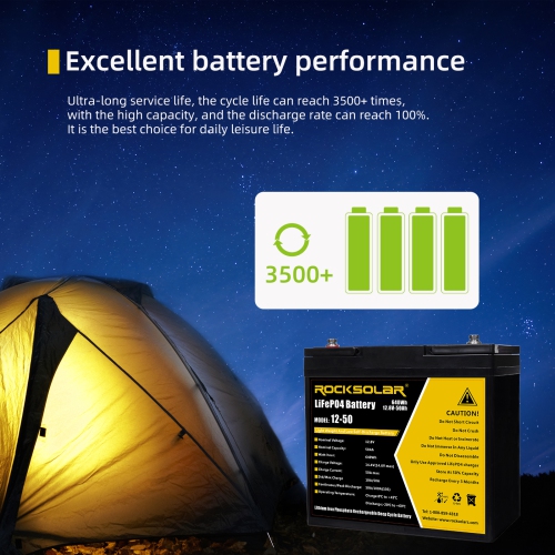 ROCKSOLAR 12V 50AH Deep Cycle LiFePO4 Battery