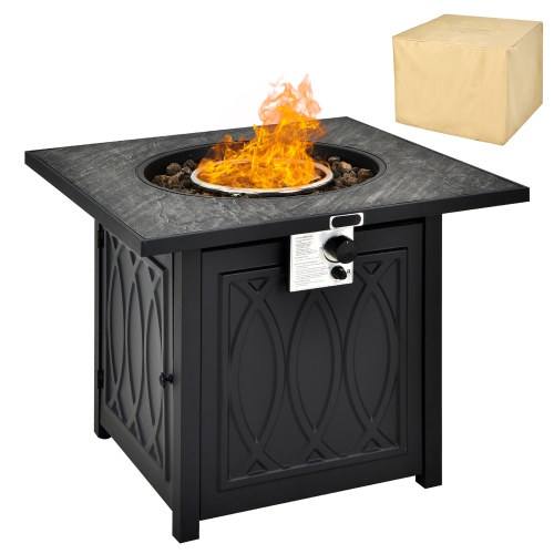 Costway 32" Propane Fire Pit Table Square Tabletop w/Lava Rocks Cover 50,000 BTU