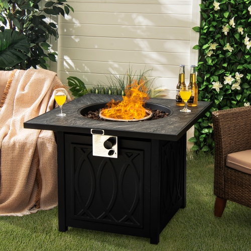Costway 32" Propane Fire Pit Table Square Tabletop w/Lava Rocks Cover 50,000 BTU