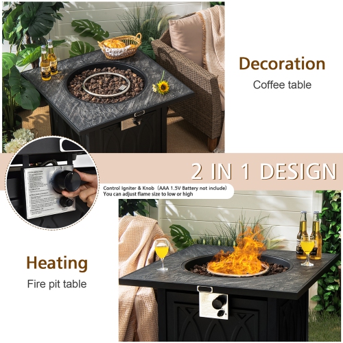 Costway 32" Propane Fire Pit Table Square Tabletop w/Lava Rocks Cover 50,000 BTU
