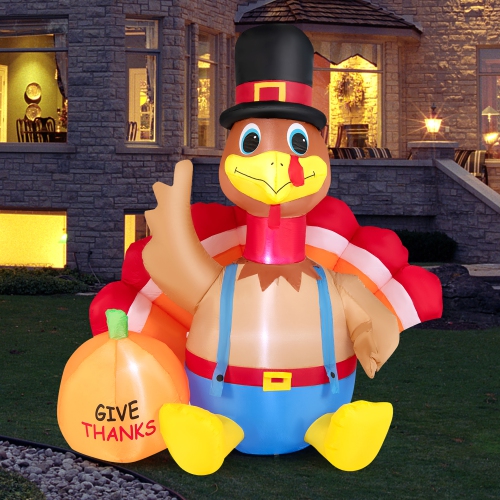 Costway 6FT Thanksgiving Inflatable Turkey with Pumpkin Fall Harvest Decor W/Lights