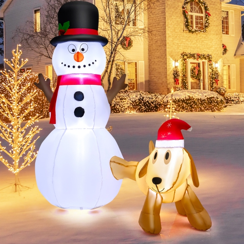 Costway 6 FT Tall Inflatable Snowman and Dog Set Christmas Decoration w/ LED Lights