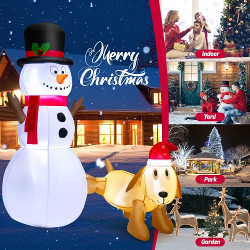 Costway 6 FT Tall Inflatable Snowman and Dog Set Christmas Decoration w/ LED Lights