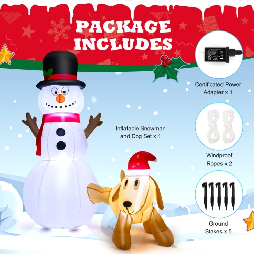 Costway 6 FT Tall Inflatable Snowman and Dog Set Christmas Decoration w/ LED Lights