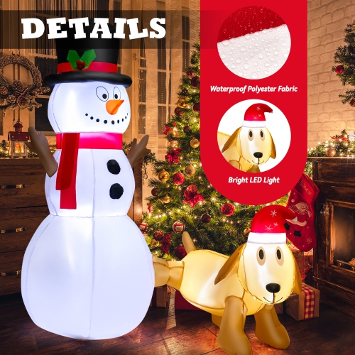 Costway 6 FT Tall Inflatable Snowman and Dog Set Christmas Decoration w/ LED Lights