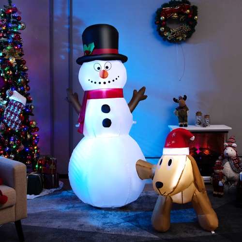 Costway 6 FT Tall Inflatable Snowman and Dog Set Christmas Decoration w/ LED Lights