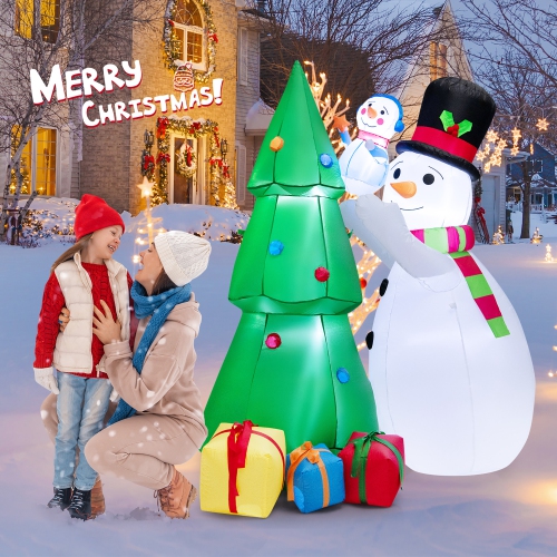 Costway 6 FT Tall Inflatable Snowman and Tree Set Christmas Decoration w/ LED Lights