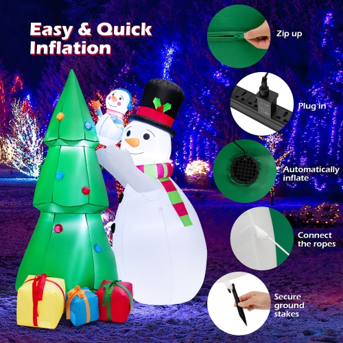 Costway 6 FT Tall Inflatable Snowman and Tree Set Christmas Decoration w/ LED Lights