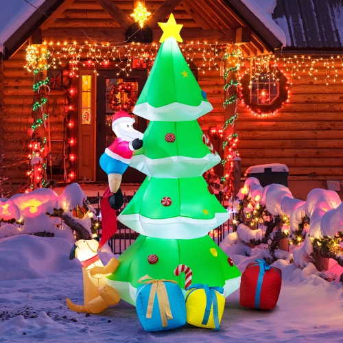 COSTWAY  7 Ft Inflatable Christmas Tree With Santa Claus & Dog Self-Inflating Decoration