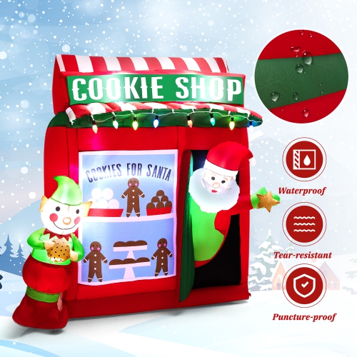 Costway 6.3 FT Inflatable Gingerbread Cookie Shop with Santa Clause Christmas Decoration