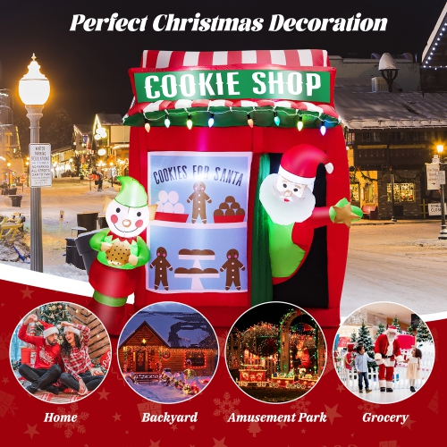 Costway 6.3 FT Inflatable Gingerbread Cookie Shop with Santa Clause Christmas Decoration
