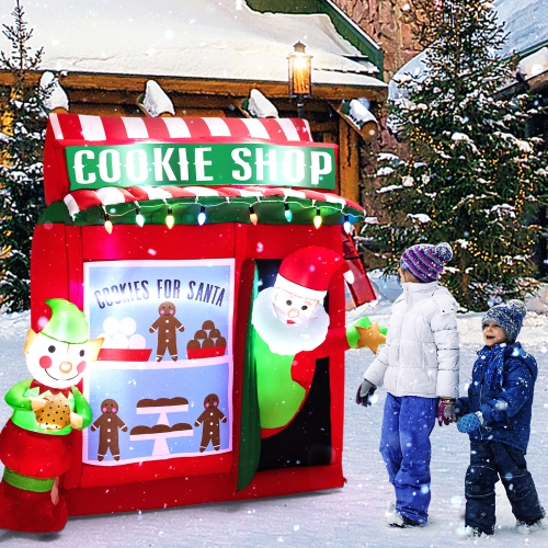 Costway 6.3 FT Inflatable Gingerbread Cookie Shop with Santa Clause Christmas Decoration