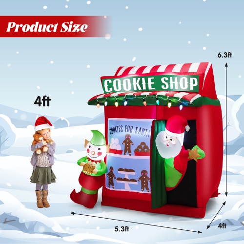 Costway 6.3 FT Inflatable Gingerbread Cookie Shop with Santa Clause Christmas Decoration