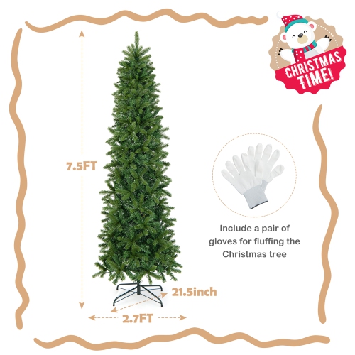 Costway 7.5FT Pre-Lit Hinged Artificial Christmas Tree w/ 796 Tips & 350 LED Lights