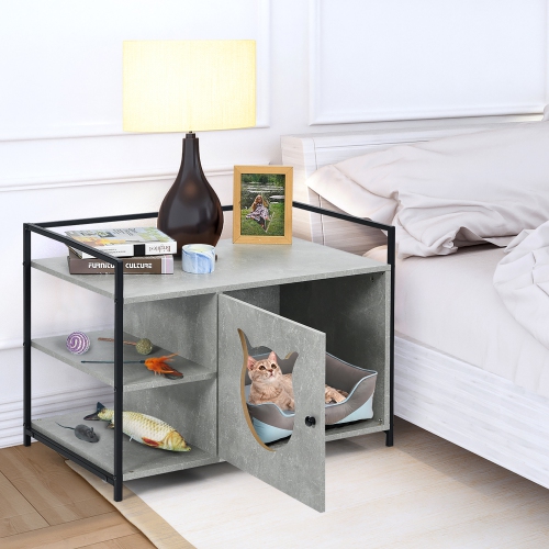 Costway Cat Litter Box Enclosure Hidden Litter Furniture Cabinet W/ 2-Tier Storage Shelf