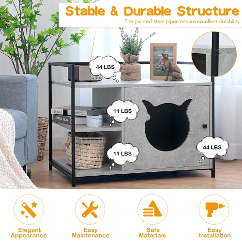 Costway Cat Litter Box Enclosure Hidden Litter Furniture Cabinet W/ 2-Tier Storage Shelf