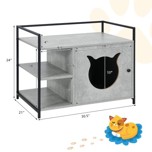 Costway Cat Litter Box Enclosure Hidden Litter Furniture Cabinet W/ 2-Tier Storage Shelf