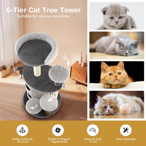 Costway 40" Cat Tree Tower Multi-Level Activity Tree with 2-Tier Cat-Hole Condo