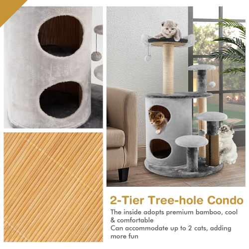 Costway 40" Cat Tree Tower Multi-Level Activity Tree with 2-Tier Cat-Hole Condo