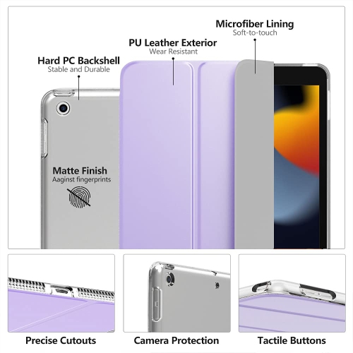 MoKo iPad 10.2 Case for iPad 9th Generation 2021/ iPad 8th Generation 2020/ iPad 7th Generation 2019, Slim Stand Hard Back S