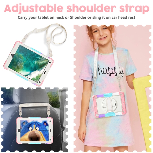 Timecity Case for iPad 6th/ 5th Generation with Pencil Holder, 360° Rotatable Kickstand Adjustable Hand Strap Shoulder Strap