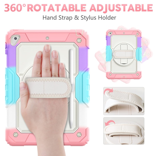 Timecity Case for iPad 6th/ 5th Generation with Pencil Holder, 360° Rotatable Kickstand Adjustable Hand Strap Shoulder Strap