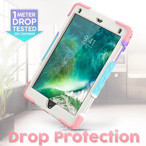 Timecity Case for iPad 6th/ 5th Generation with Pencil Holder, 360° Rotatable Kickstand Adjustable Hand Strap Shoulder Strap