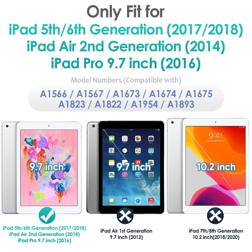 Timecity Case for iPad 6th/ 5th Generation with Pencil Holder, 360° Rotatable Kickstand Adjustable Hand Strap Shoulder Strap