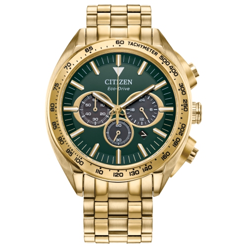 CITIZEN  Mens Carson Eco-Drive Watch 43MM Gold-Tone Stainless Steel Case And Bracelet With Dial (Ca4542-59X) In Green