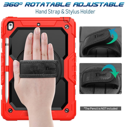 Timecity Case for iPad 10.2, Case for iPad 9th/8th/ 7th Generation with Screen Protector, 360° Rotatable Stand with Hand/Shoulder Strap, Shockproof