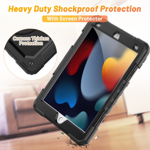 HXCASEAC iPad 9th Generation case 2021, iPad 8th/7th Gen Heavy Duty Protective Case with Screen Protector, Hand/Shoulder Str
