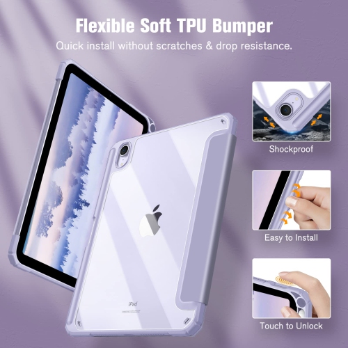 Fintie Hybrid Slim Case for iPad Mini 6 - Built-in Pencil Holder Shockproof Cover Clear Transparent