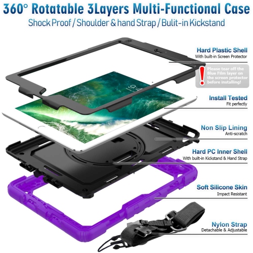 Timecity Case for iPad 6th/5th Generation 9.7 Inch Case 2018/2017 with Screen Protector, Stand, Hand/Shoulder Strap, Full-Bo