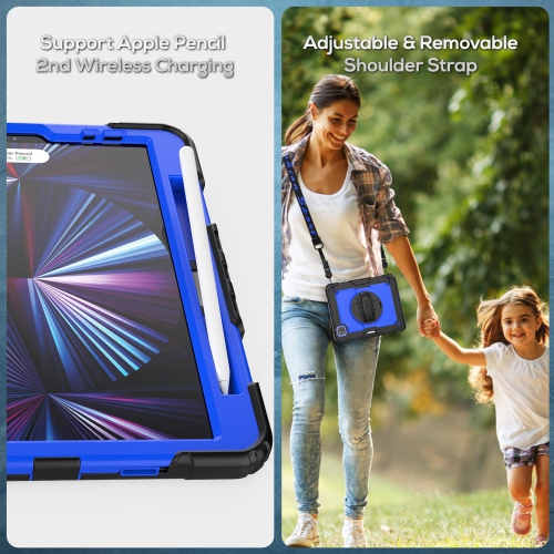 iPad Pro 11Case 2022/2021/2020/2018,Durable and Sturdy Case with Screen Protector, Rotating Stand, Hand/Shoulder Strap for iPad Pro 11 Inch