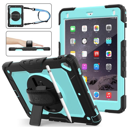 HLD  Seymac Stock Ipad 6Th/5Th Generation Case, Three Layer Drop Protection Case With 360 Rotating Stand Hand Strap & Stylus Pe